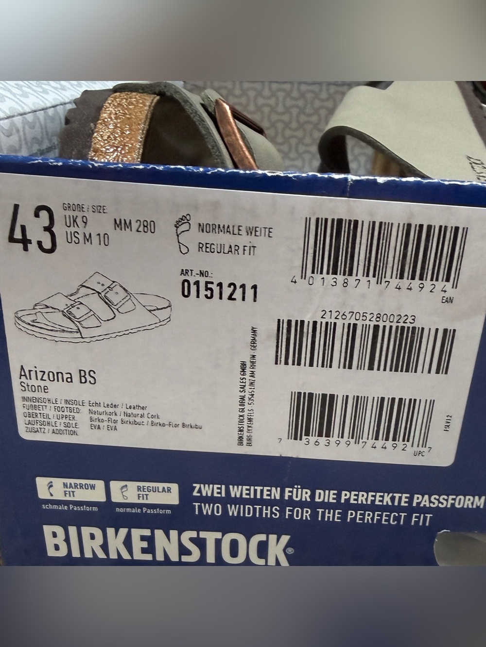 Birkenstock Arizona Birkibuc Sandals – Stone – Size 43 Regular – NIB - Picture 6 of 6